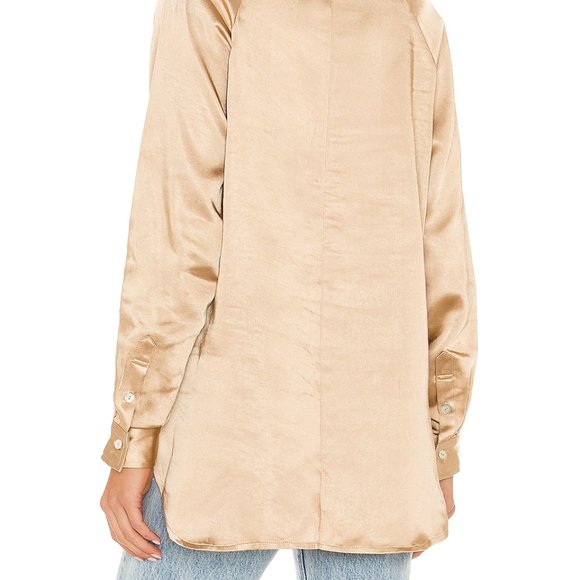 NEW Line & Dot Dolly Long Sleeve Button Up in Gold Satin Silk Small S - Picture 4 of 5